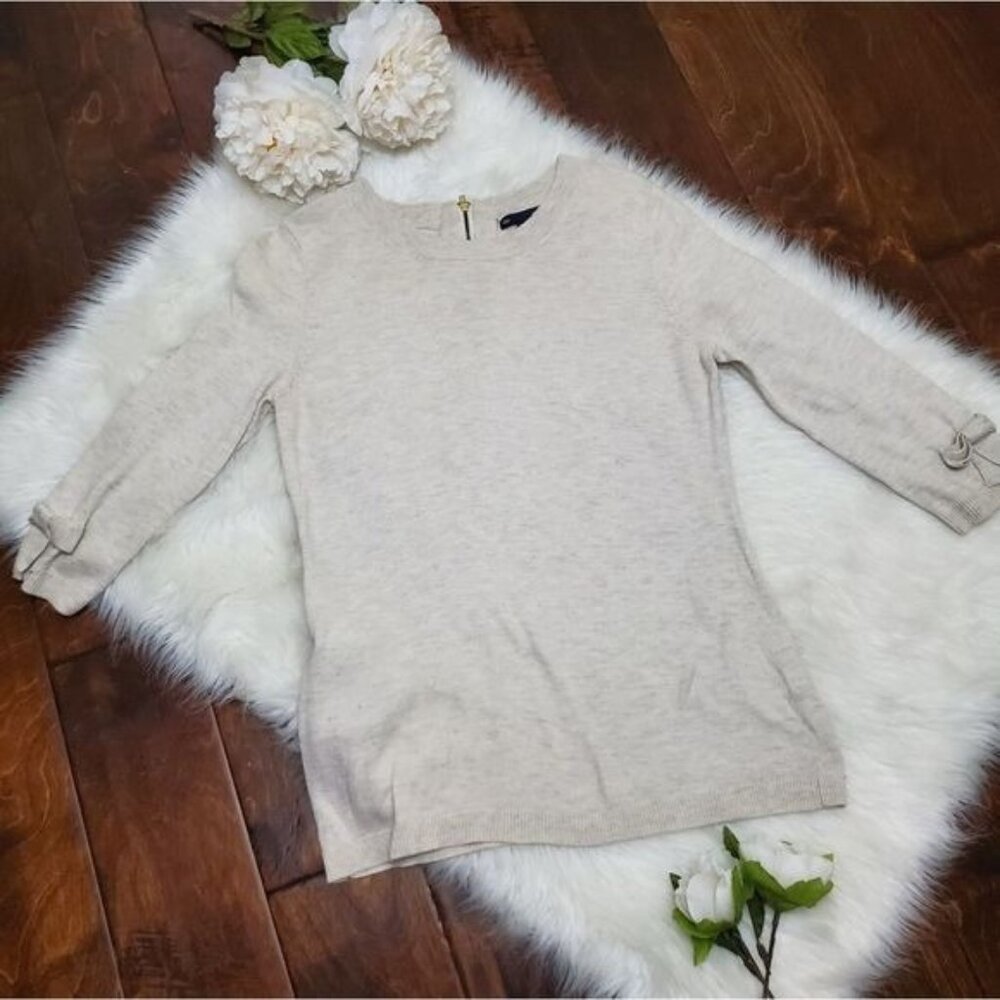 Gap Oatmeal Colored Bow Embellished 3/4 Sleeve Blouse Medium